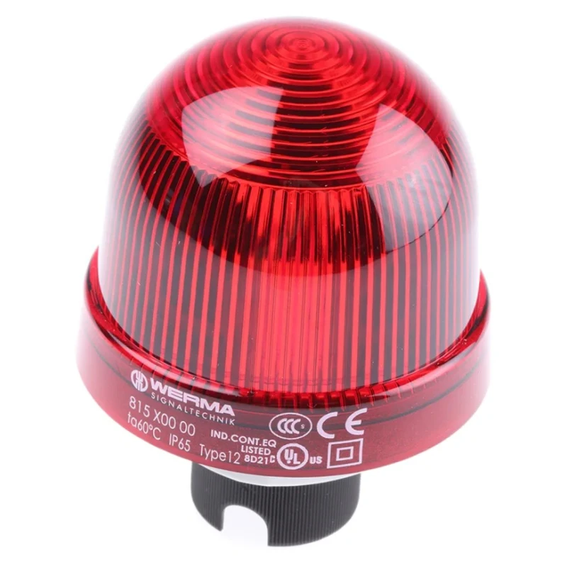 Werma EM 815 Series Red Beacon 230V AC/DC Steady Panel Mount Incandescent Bulb IP65 