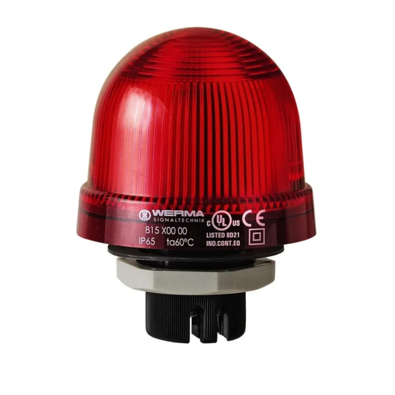 Werma EM 815 Series Red Beacon 230V AC/DC Steady Panel Mount Incandescent Bulb IP65 
