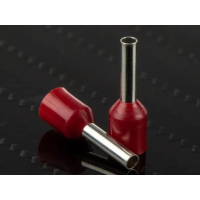 RS PRO Insulated Crimp Bootlace Ferrule, 8 mm Pin Length, 2 mm Pin Diameter, Red, 16 AWG Wire Size 458-774