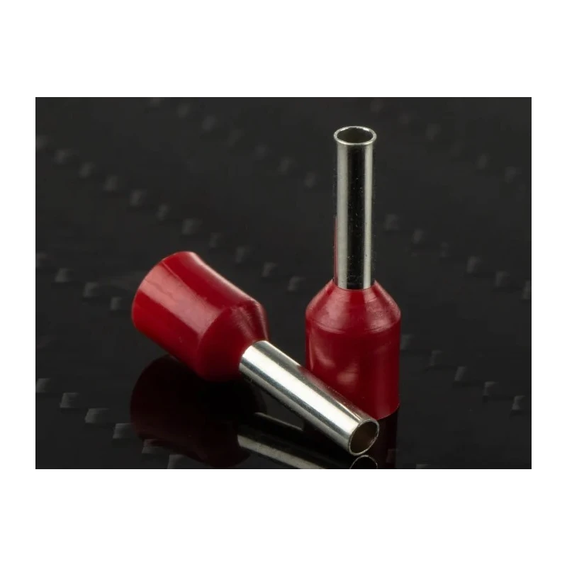 RS PRO Insulated Crimp Bootlace Ferrule, 8 mm Pin Length, 2 mm Pin Diameter, Red, 16 AWG Wire Size 458-774