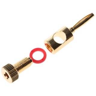 RS PRO Straight Loudspeaker Connector, 1 Way Male, Red, 16A, Brass Housing, Gold over Nickel Plating 458-213