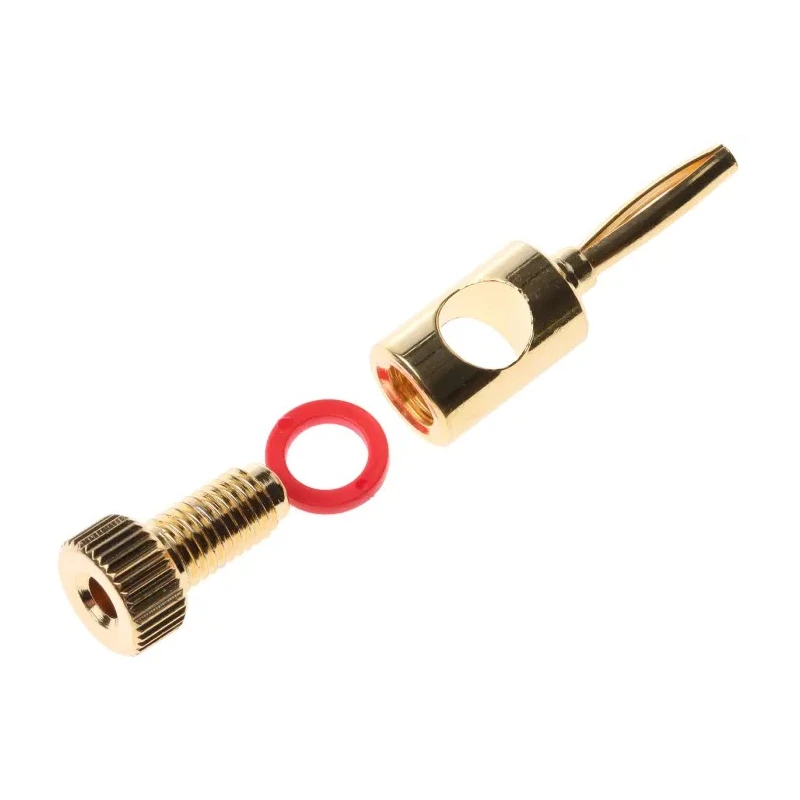 RS PRO Straight Loudspeaker Connector, 1 Way Male, Red, 16A, Brass Housing, Gold over Nickel Plating 458-213