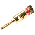 RS PRO Straight Loudspeaker Connector, 1 Way Male, Red, 16A, Brass Housing, Gold over Nickel Plating 458-213