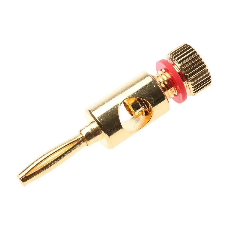 RS PRO Straight Loudspeaker Connector, 1 Way Male, Red, 16A, Brass Housing, Gold over Nickel Plating 458-213