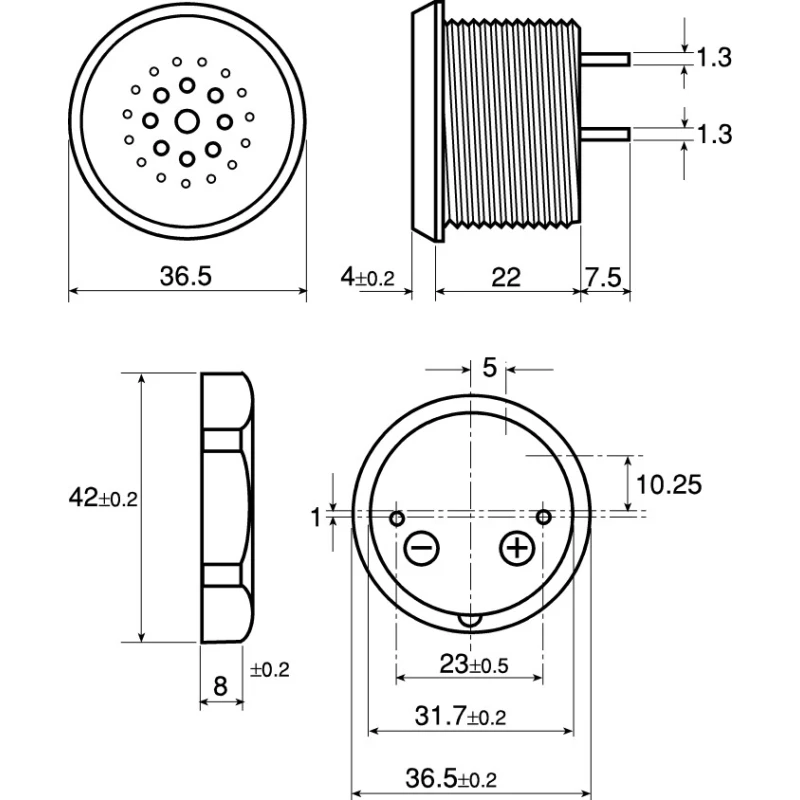Sonitron 87 dB Panel Mount Intermittent Continuous Sweep Warbler Internal 26 mm Buzzer 2 V dc Min 35V dc Max SC235B