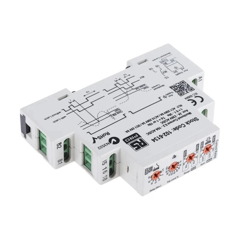 Omron Monitoring Relay, 1 Phase, SPDT, DIN Rail Mount, 1A to 10A Current, 230V AC Supply, Model 102-6134