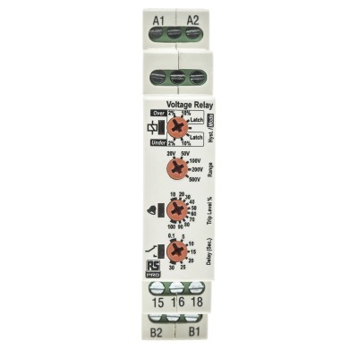 RS PRO Monitoring Relay, 1 Phase, Maximum 500 V Monitor Range, SPDT Contact, DIN Rail Mount, 230V AC, 24V AC 102-6133