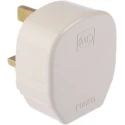 MK Electric 13A 250V UK Mains Plug White Cable Polyvinyl Chloride Urea Formaldehyde Screw 655 WHI