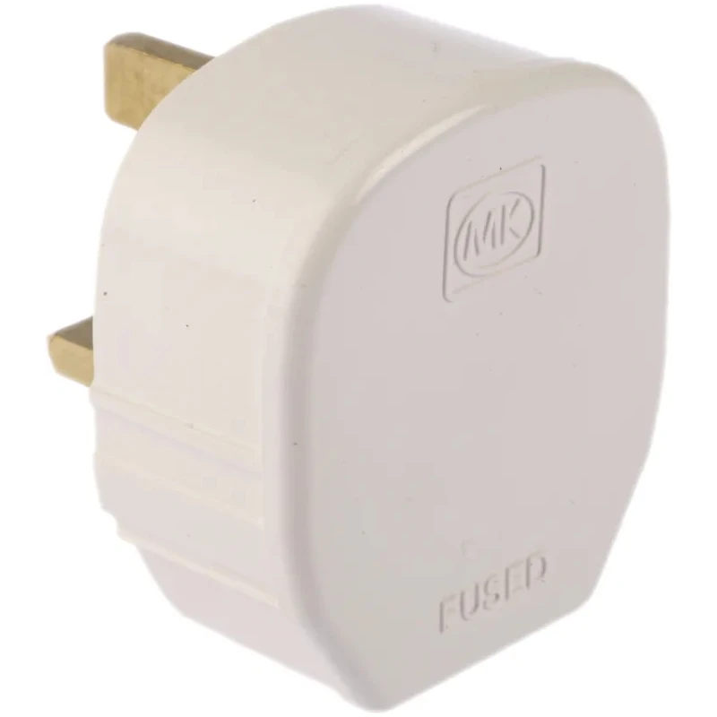 MK Electric 13A 250V UK Mains Plug White Cable Polyvinyl Chloride Urea Formaldehyde Screw 655 WHI