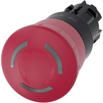 Siemens Emergency Stop Push Button Head, Twist Release, Mushroom Style, Illuminated, 40mm Diameter, 22mm 3SU1001-1HB20-0AA0