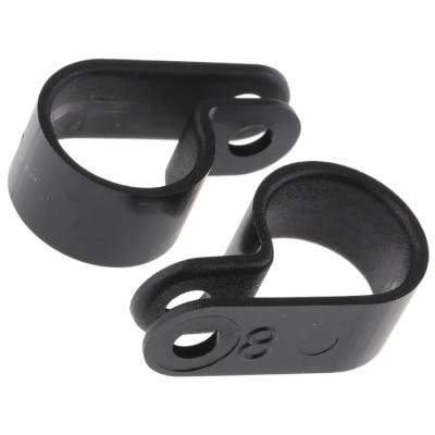 HellermannTyton 14 mm ID Black Polyamide P-Clip, 4.2 mm Fixing Hole Diameter 211-60007 H8P-PA66HS-BK
