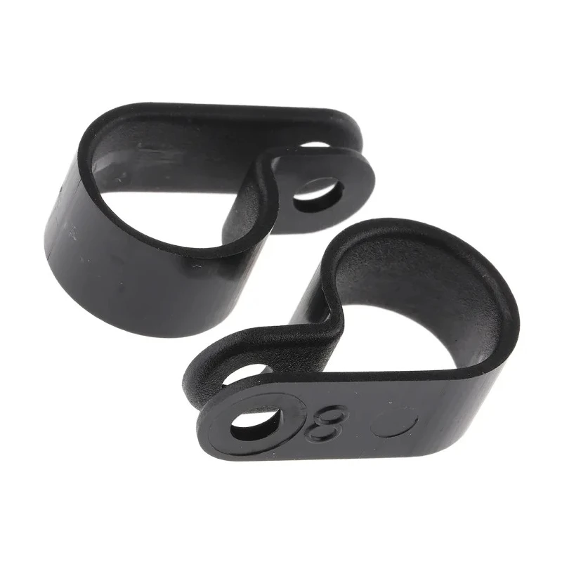 HellermannTyton 14 mm ID Black Polyamide P-Clip, 4.2 mm Fixing Hole Diameter 211-60007 H8P-PA66HS-BK
