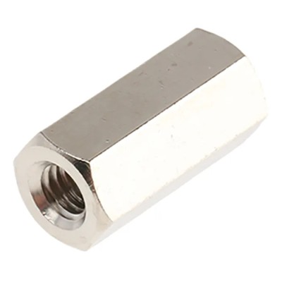 Essentra Brass Hexagonal Female/Female Standoff M4, 15 mm Length, 7 mm Hex Size Across Flat, Nickel Finish 301415040050