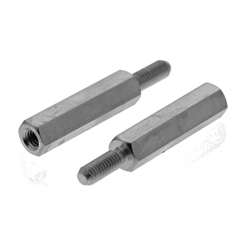 Essentra M3 Standoff Brass Hex Body 20 mm Length, 8 mm Stud, Nickel Finish 304320040050