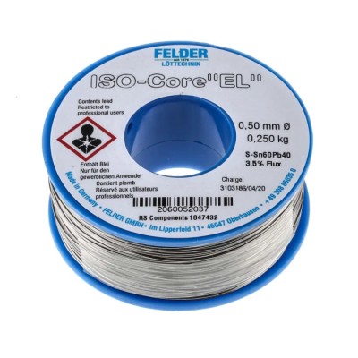Felder Lottechnik Lead Solder Wire 0.5 mm Diameter, 183 °C Melting Point, Rosin Based Flux, 250g - Model 20.600.52037