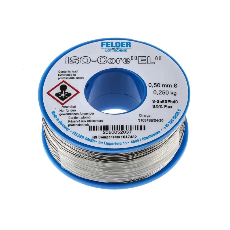 Felder Lottechnik Lead Solder Wire 0.5 mm Diameter, 183 °C Melting Point, Rosin Based Flux, 250g - Model 20.600.52037