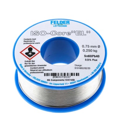 Felder Lottechnik Lead Solder Wire 0.75 mm Diameter Rosin Based Flux 183 °C Melting Point 250g 20.600.72037
