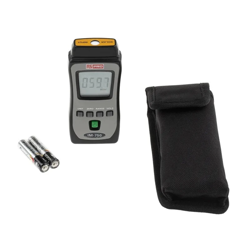 RS PRO Solar Power Meter with 50h Battery Life, Maximum Light Level 1999W/m², Accuracy 10 W/m², Resolution 1 W/m² 106-5313