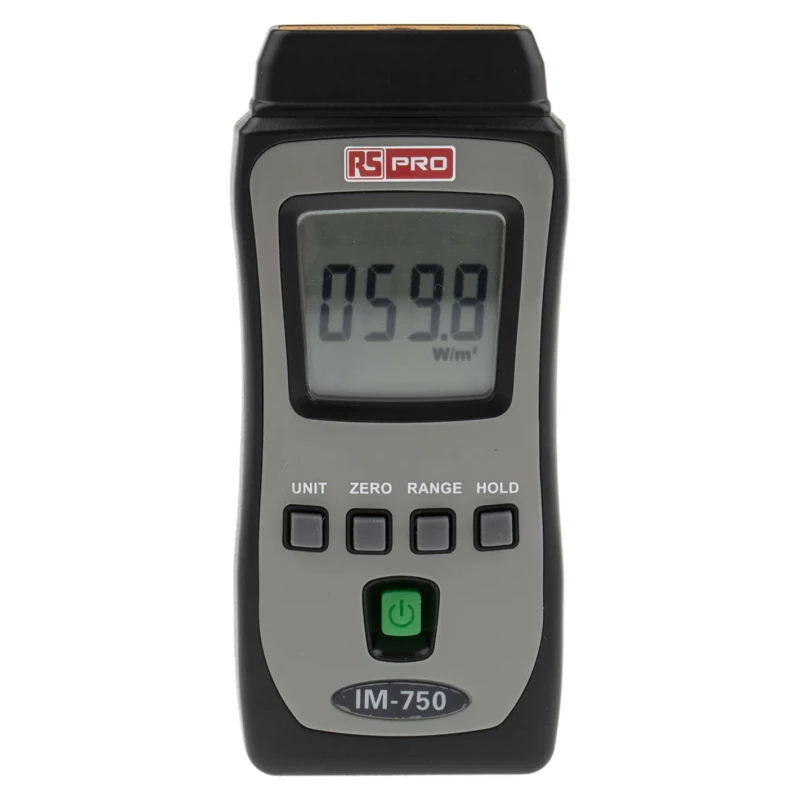 RS PRO Solar Power Meter with 50h Battery Life, Maximum Light Level 1999W/m², Accuracy 10 W/m², Resolution 1 W/m² 106-5313