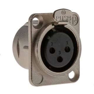 Neutrik Panel XLR Connector, Straight, 50V, Female, 3 Contacts, Silver over Nickel Plating NC3FD-L-1