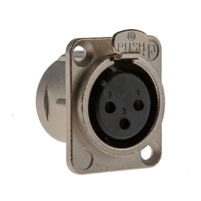 Neutrik Panel XLR Connector, Straight, 50V, Female, 3 Contacts, Silver over Nickel Plating NC3FD-L-1