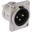 Neutrik Panel XLR Connector, Straight Orientation, 3 Contacts, Male, 50V, Silver over Nickel Plating NC3MD-L-1