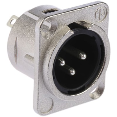 Neutrik Panel XLR Connector, Straight Orientation, 3 Contacts, Male, 50V, Silver over Nickel Plating NC3MD-L-1