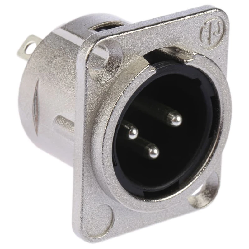 Neutrik Panel XLR Connector, Straight Orientation, 3 Contacts, Male, 50V, Silver over Nickel Plating NC3MD-L-1