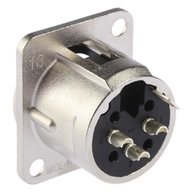 Neutrik Panel XLR Connector, Straight Orientation, 3 Contacts, Male, 50V, Silver over Nickel Plating NC3MD-L-1