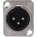 Neutrik Panel XLR Connector, Straight Orientation, 3 Contacts, Male, 50V, Silver over Nickel Plating NC3MD-L-1
