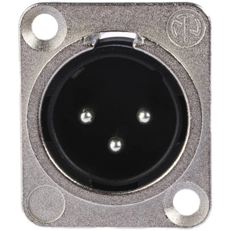 Neutrik Panel XLR Connector, Straight Orientation, 3 Contacts, Male, 50V, Silver over Nickel Plating NC3MD-L-1