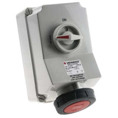 MENNEKES Socket Switchable IP67 3+E Pole Format, Earthing Position 6h Straight Industrial Interlock 63A 400V IP67 