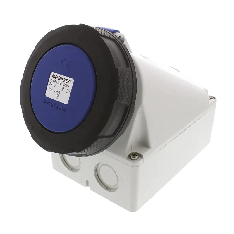 MENNEKES Industrial Power Connector Wall Mount Receptacle 3 Pole 63A 230V IP67 Blue IP67