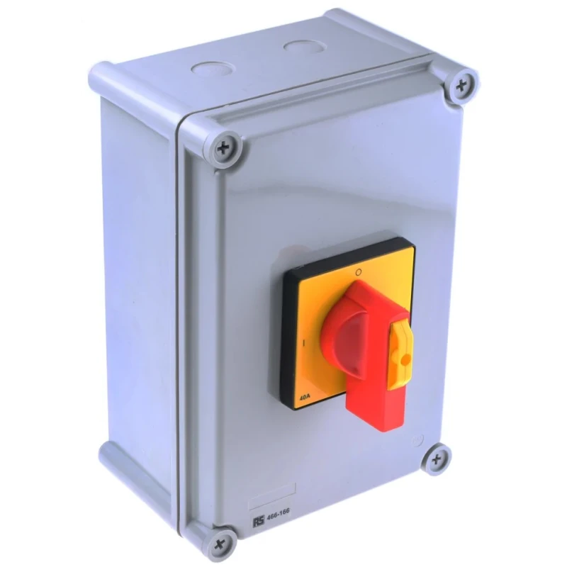 RS PRO 4-Pole DIN Rail Isolator Switch 40A 18.5 kW IP65 IP Rated Screw Terminal Red Handle IP65