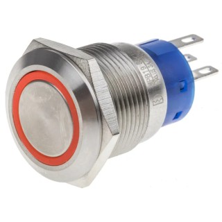 RS PRO Illuminated Push Button Switch Latching Panel Mount 19.2 mm Cutout SPDT Red LED IP67 250 V 5A 111-3766
