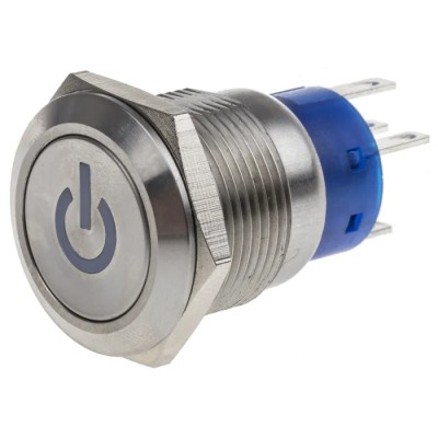 RS PRO Illuminated Push Button Switch, Latching, Panel Mount, 19 mm Cutout, SPST, White LED, IP67, 250 V AC, 5A 111-3901