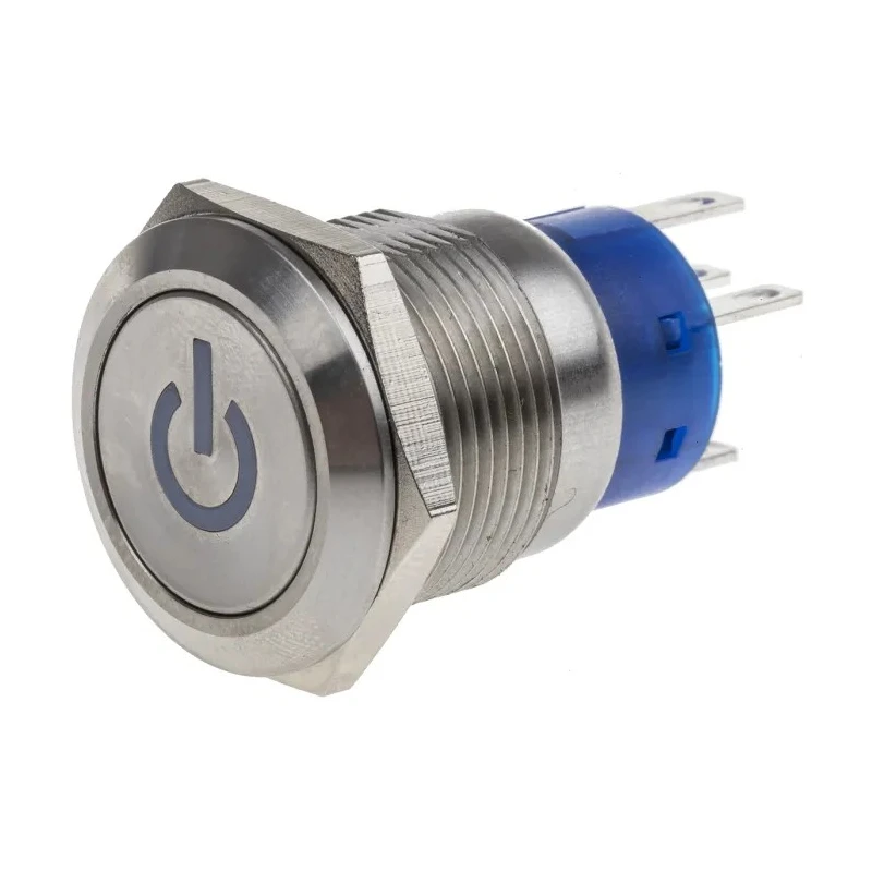 RS PRO Illuminated Push Button Switch, Latching, Panel Mount, 19 mm Cutout, SPST, White LED, IP67, 250 V AC, 5A 111-3901