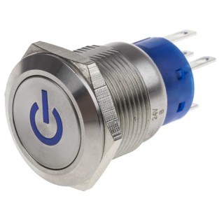RS PRO Illuminated Push Button Switch, Latching, Panel Mount, 19 mm Cutout, SPDT, Blue LED, IP67, 250 V AC 111-3900