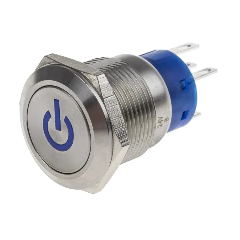 RS PRO Illuminated Push Button Switch, Latching, Panel Mount, 19 mm Cutout, SPDT, Blue LED, IP67, 250 V AC 111-3900