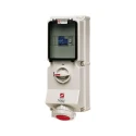MENNEKES Wall Mount Receptacle, Rated At 32A, 400V, IP67, White and Red, 5 Pole Interlocked Socket IP67