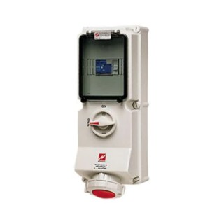 MENNEKES Wall Mount Receptacle, Rated At 32A, 400V, IP67, White and Red, 5 Pole Interlocked Socket IP67