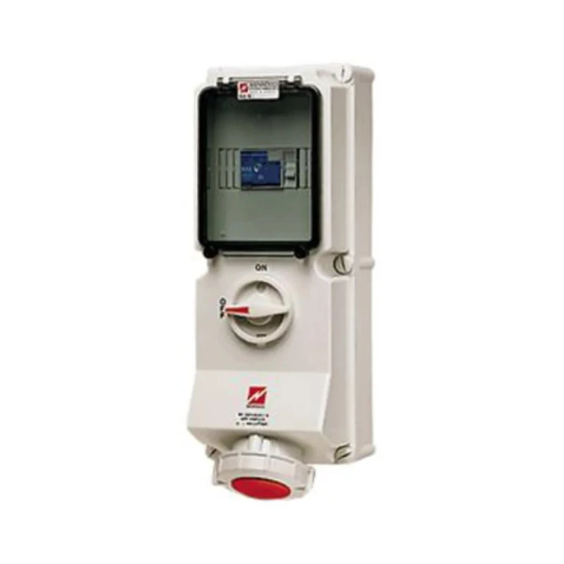 MENNEKES Wall Mount Receptacle, Rated At 32A, 400V, IP67, White and Red, 5 Pole Interlocked Socket IP67