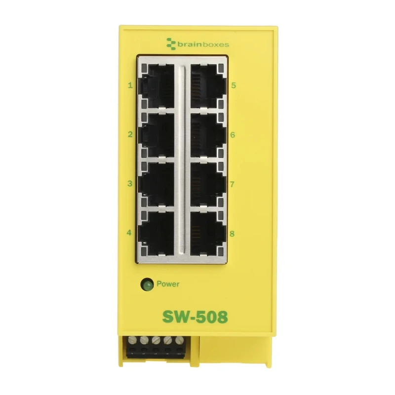 Brainboxes Unmanaged 8 Port Ethernet Switch 100Mbps Rack Mount SW-508