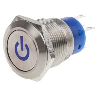 RS PRO Illuminated Push Button Switch Latching Panel Mount 19 mm Cutout SPDT Blue LED IP67 250 V AC 111-5802