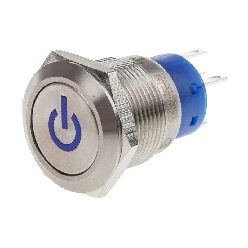 RS PRO Illuminated Push Button Switch Latching Panel Mount 19 mm Cutout SPDT Blue LED IP67 250 V AC 111-5802