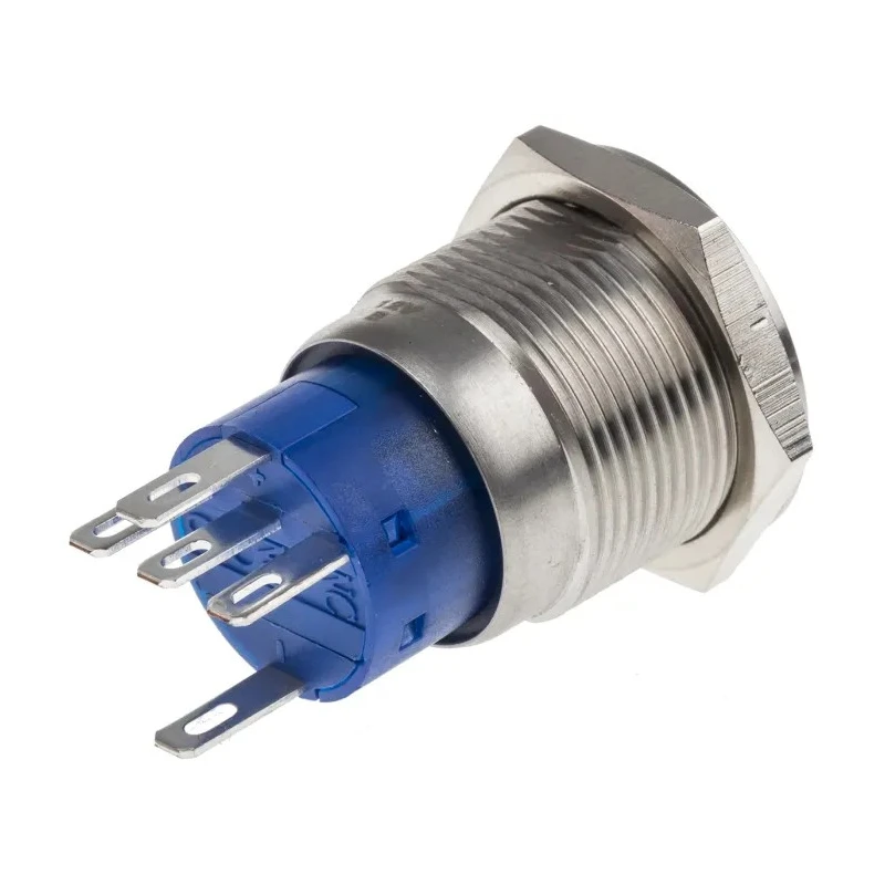 RS PRO Illuminated Push Button Switch Latching Panel Mount 19 mm Cutout SPDT Blue LED IP67 250 V AC 111-5802