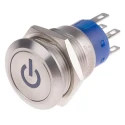 RS PRO Illuminated Push Button Switch, Latching, Panel Mount, 19 mm Cutout, DPDT, Blue LED, IP67, 250 V AC, 5A 111-5803