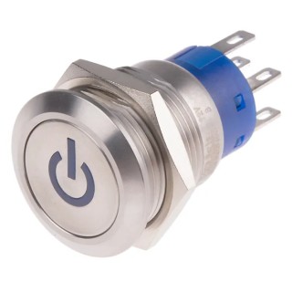 RS PRO Illuminated Push Button Switch, Latching, Panel Mount, 19 mm Cutout, DPDT, Blue LED, IP67, 250 V AC, 5A 111-5803
