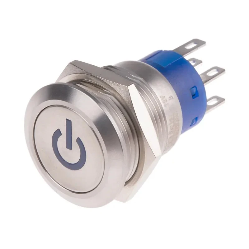 RS PRO Illuminated Push Button Switch, Latching, Panel Mount, 19 mm Cutout, DPDT, Blue LED, IP67, 250 V AC, 5A 111-5803