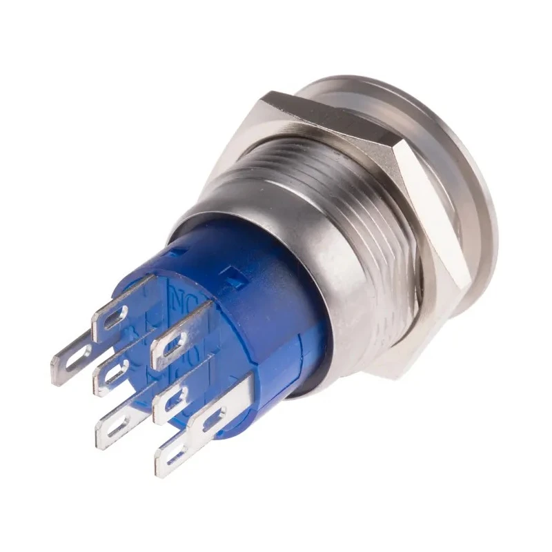 RS PRO Illuminated Push Button Switch, Latching, Panel Mount, 19 mm Cutout, DPDT, Blue LED, IP67, 250 V AC, 5A 111-5803